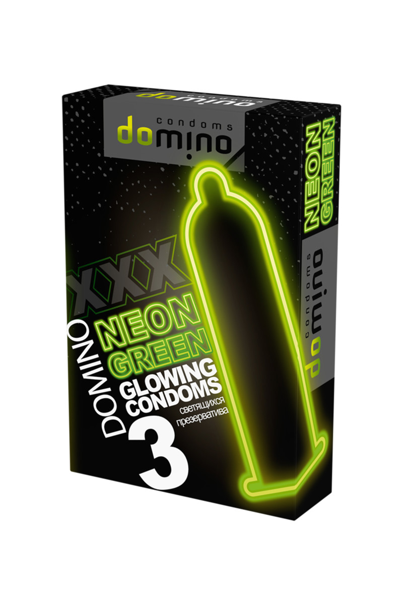 Презервативы DOMINO "Neon green", зелёные, со светящимся накопителем, 3 шт, арт. 11.87