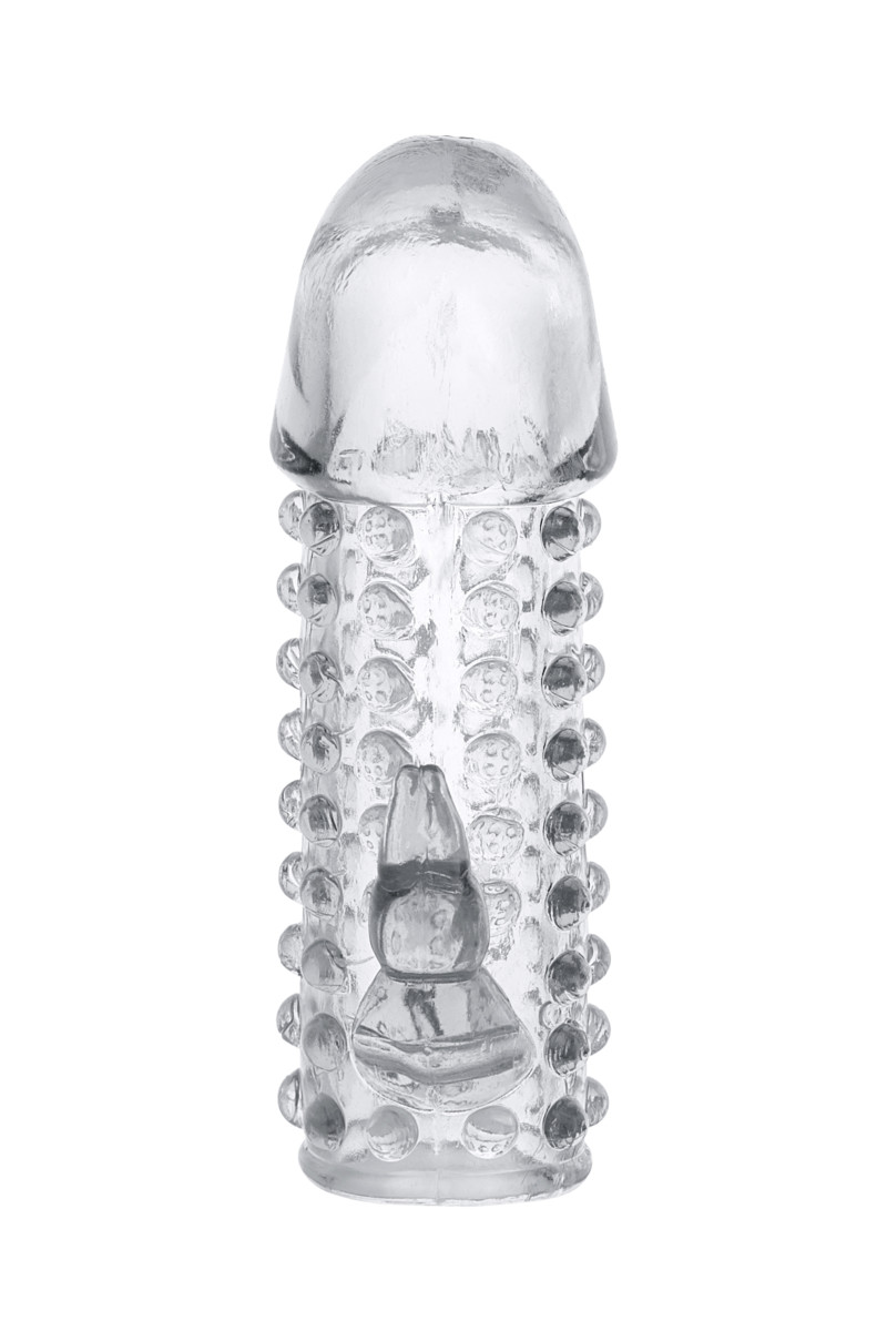 Насадка на пенис Toyfa, рельефная, с двумя отростками, прозрачная, арт. 27.501