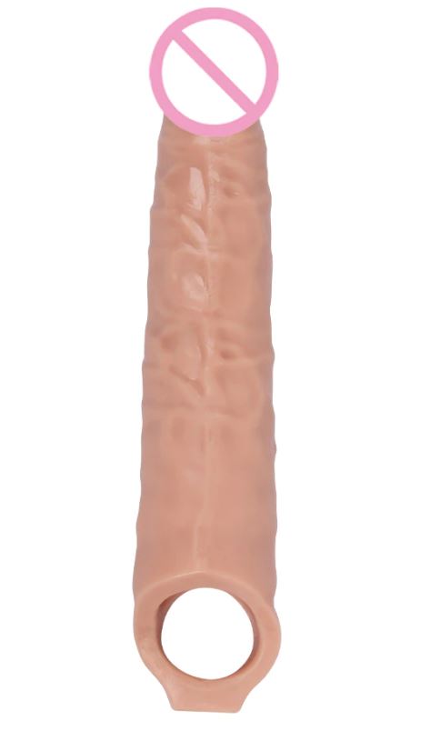 Насадка на пенис с кольцом для мошонки и стимулирующими бугорками внутри, телесная, арт. 27.561
